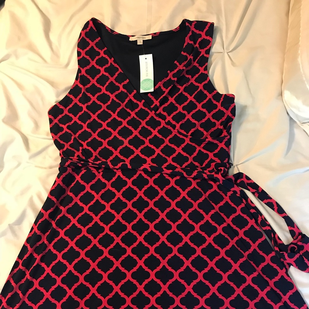 Navy Blue and Red Faux Wrap Dress by 41 Hawthorne